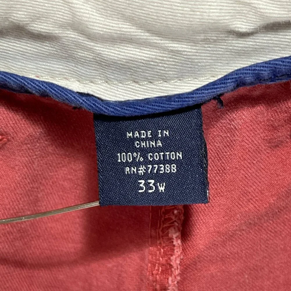 Men's J.Crew Broken In Chino Shorts Size 33x9 Red All Cotton Flat Front